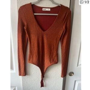 Elodie Rust Glitter V-Neck Bodysuit